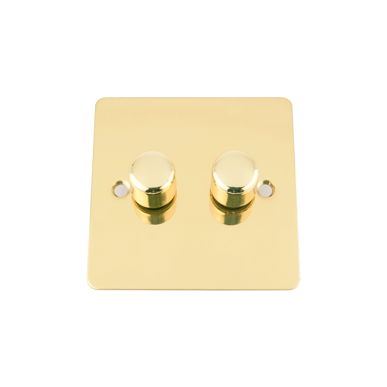 A5 Mains LED Light Dimmer Switch 250W 2 Gang 2 Way - Polished Brass - Flat Plate