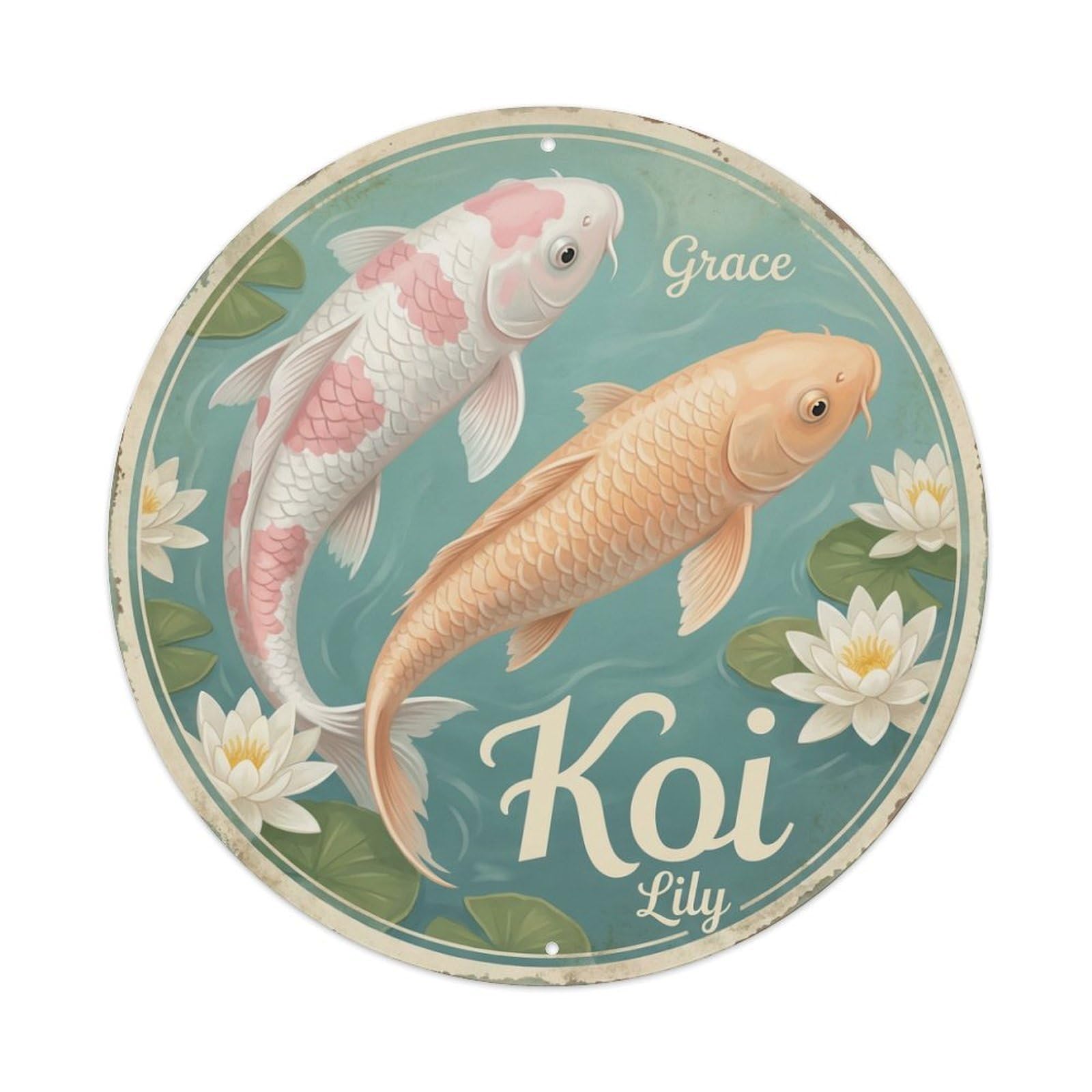 Tgrcjimh Style Metal Tin Sign Koi Fish Grace Lily Elegant Bloom Refined Water Beauty
