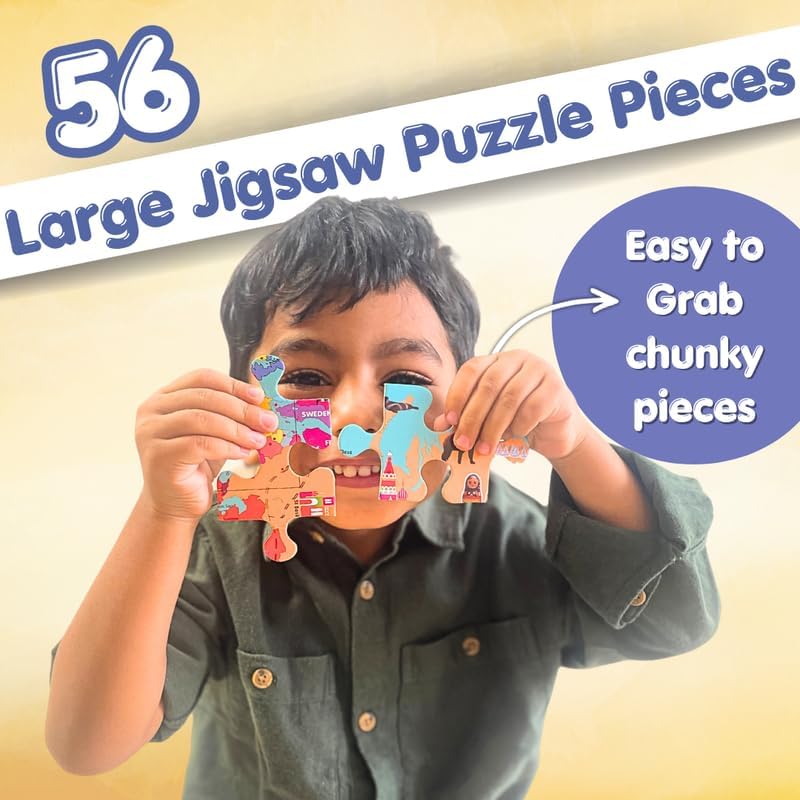 Image of CocoMoco India Map Jigsaw Puzzle for Kids 56 Pieces - 5 pcs Combo Pack for Birthday Return Gifts - Reversible Puzzle with States, Educational Toy for 2-7 Years