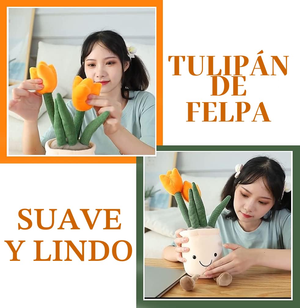 Set De Tulipán De Peluche Rosa En Maceta Y Llavero, Planta Artificial De 35 Cm Y Llavero De 8 Cm, Regalo Para Niños Y Niñas En Navidad Y Cumpleaños