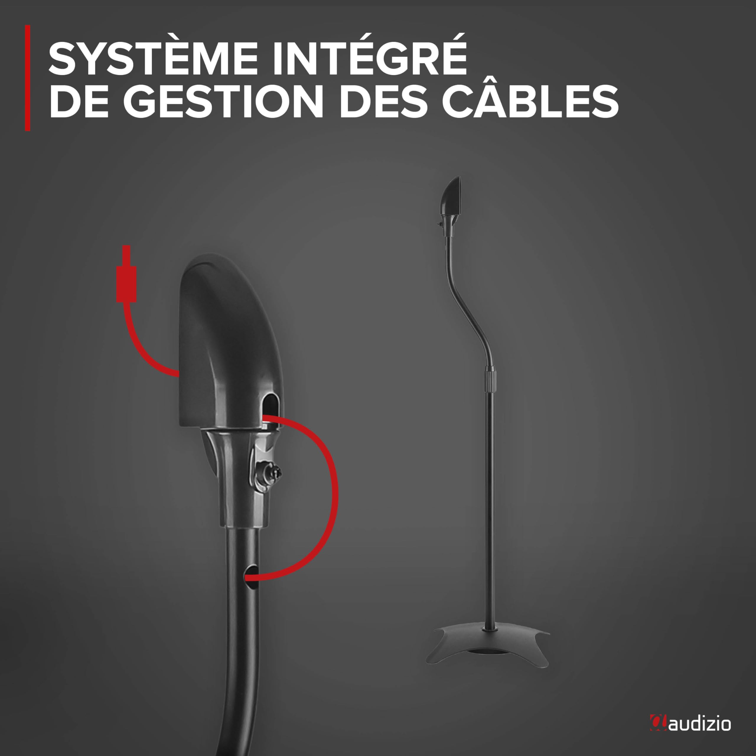 Audizio HTS10 Pied d'Enceinte Réglable en Hauteur Lot de 2 - Noir, Système de Gestion des Câbles, Base Lourde et Stable, Idéale pour Profiter de la Qualité de Son chez Vous ou au Travail