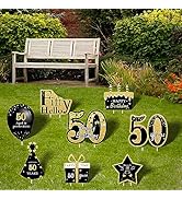 Marwey 50th Birthday Decorations for Women & Men - Birthday Lawn Decorations with Stakes, 50th Bi...