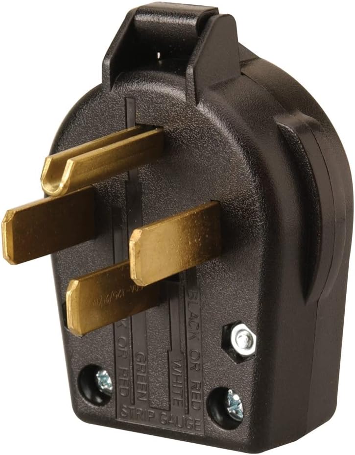 Southwire Coleman Cable 50-Amp Replacement Male RV Plug End - Easy Installation - Durable PVC Housing - Heavy Duty RV Plug End - Outdoor Rated Plug - Black