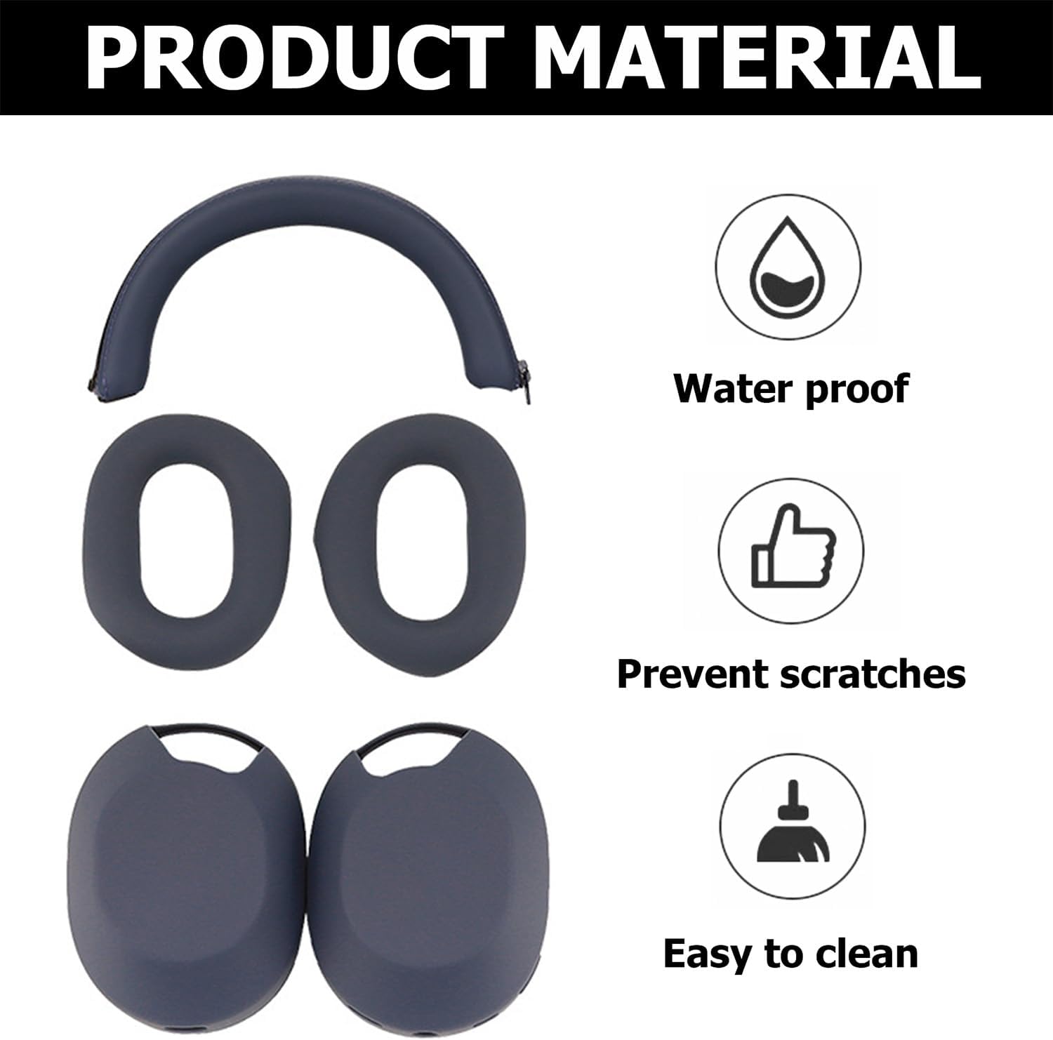 3 Set Case Cover for Sony WH-1000XM5 Headphones,Embody Ear Pad Cover/Headband Cover/Ear Cover Soft Silicone Headphones Accessories(Blue) - Image 3