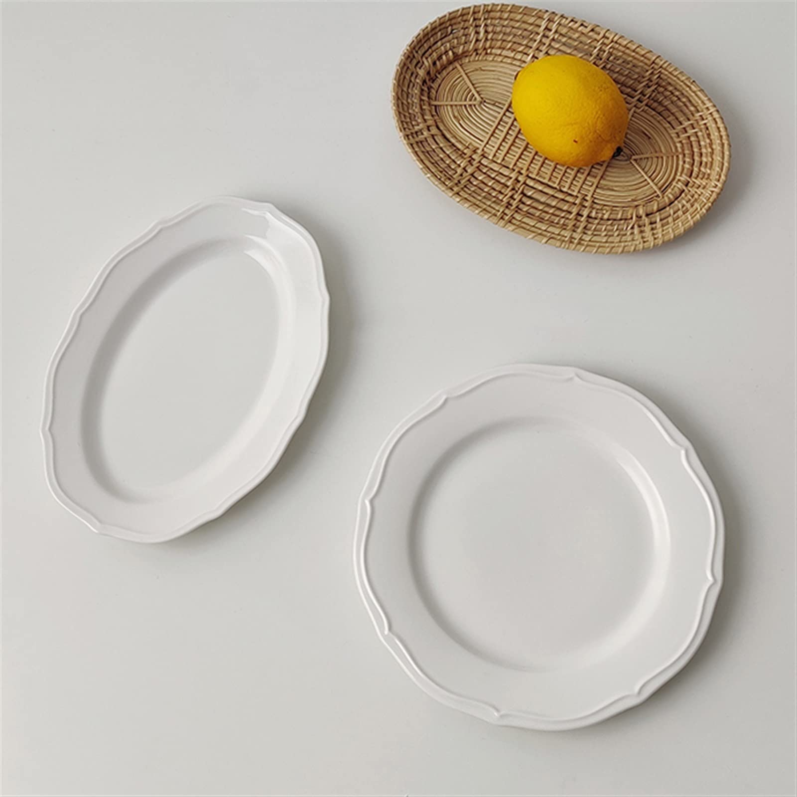 Platos Llanos Plato de Encaje Vintage, plato de comedor redondo ovalado Simple, plato de cerámica, plato de ensalada, plato de desayuno, plato de postre, hogar, restaurante, cafetería Platos postre(A,