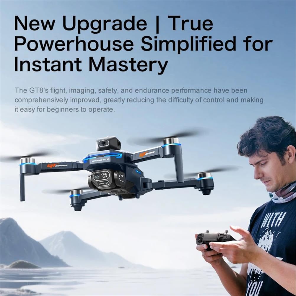 6k,Triple Battery,Drone gt8 4k Professionale con Telecamera 6k, FPV Aereo, Evita Gli Ostacoli con Telecomando a Grande Schermo, Drone rc Pieghevole