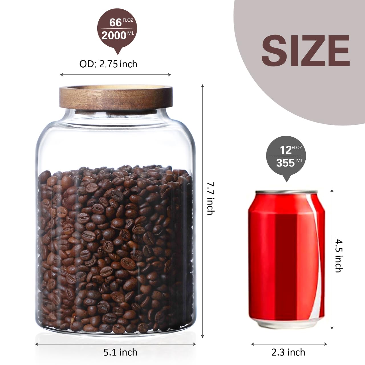 MOLFUJ Vorratsgläser Glasbehälter mit Holzdeckel, groß, dekorativ, für Lebensmittel, Kaffee, Süßigkeiten, Müsli, Reis, Mehl, Pop, Spaghetti