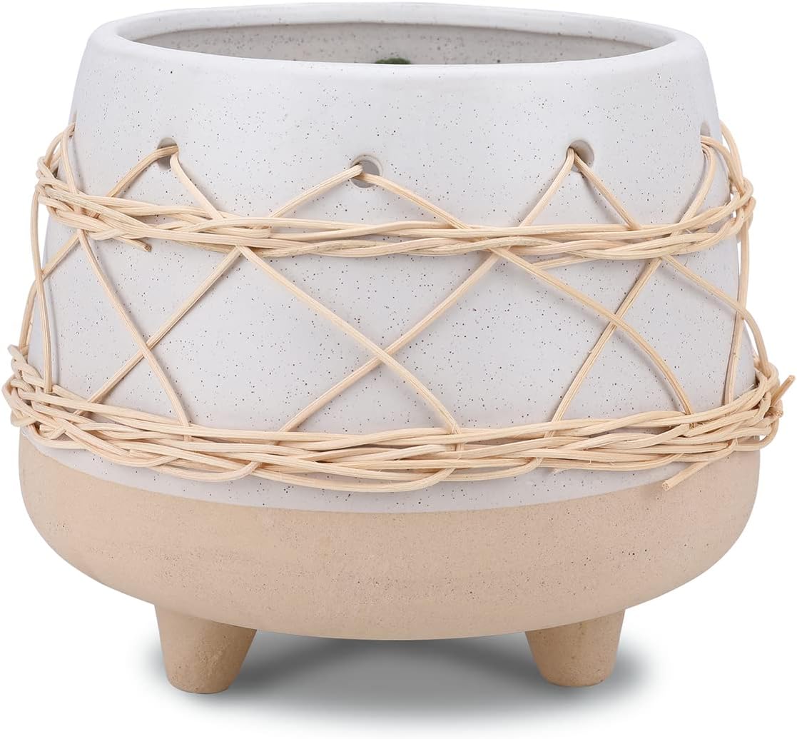 Ceramic Planter 8 Inch Plant Pots Indoor Outdoor Planter with Drainage Hole Flower Pots Plant Pot Ceramic Mid-Century