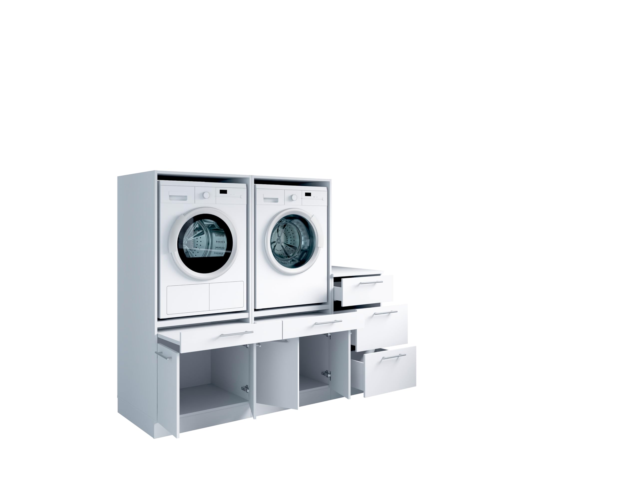 Laundreezy Waschraum Komplett-Set, Weiß - Modulares Schranksystem für Waschküche & Hauswirtschaftsraum - 186 x 162 x 68 cm (B/H/T)