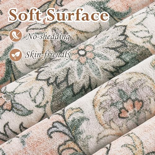 Tortania Area Rug Living Room Rugs - 6x9 Washable Boho Rug Vintage Oriental Distressed Farmhouse Large Thin Indoor Carpet for Living Room Bedroom Under Dining Table Home Office - Floral Pink