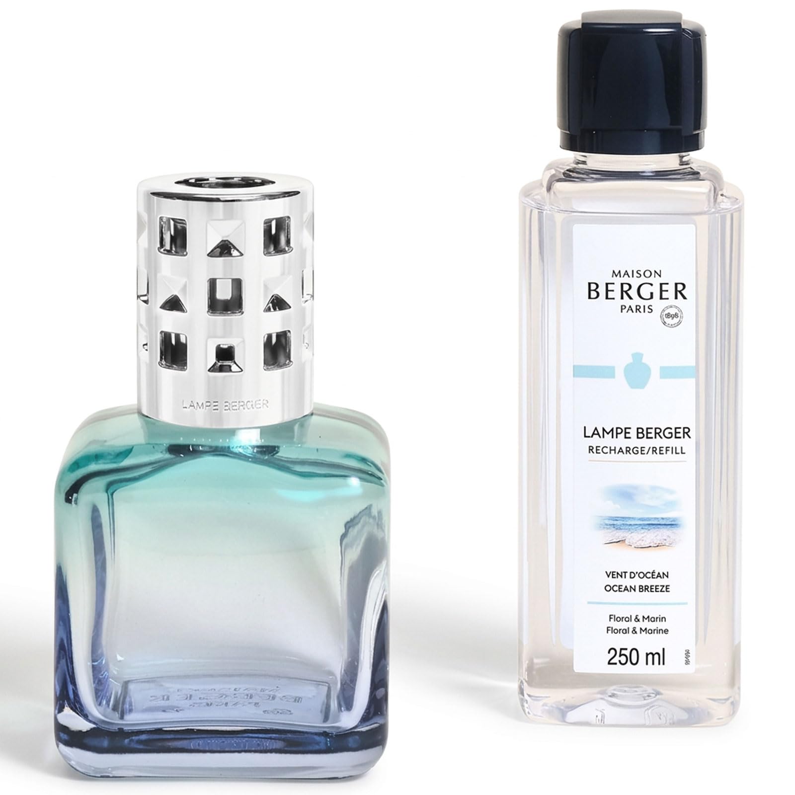 Maison Berger Turquoise – Ice Cube Lampe Berger Gift Set – 2-In-1 Odor-Neutralizing And Fragrance Catalytic Lamp With 250 Ml / 8.45 Fl Oz Refill – Home Fragrance Diffuser (-Blue - Ocean Breeze)