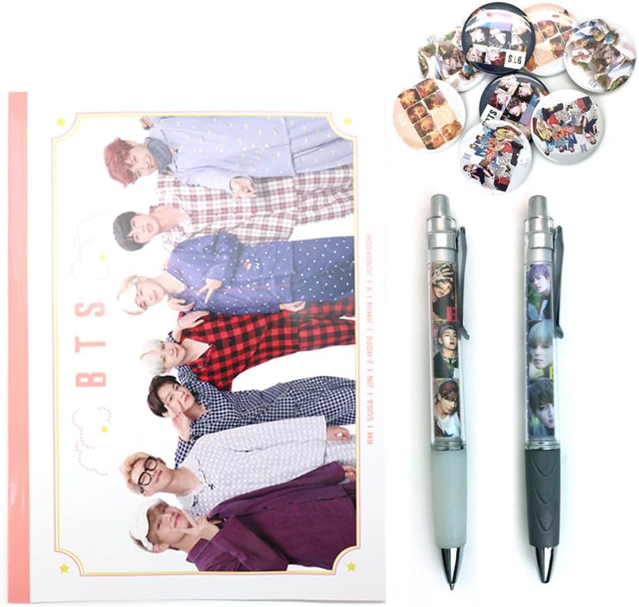 KPOP BTS Bangtan Boys Notebook Pen & Pencil Button Pin Set : 4pcs 1 Set