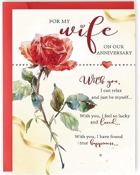 YiKaLus Romantic Anniversary Cards for Wife,Happy Wedding Anniversary Card Gift from Husband,Sweet Love Card for Her