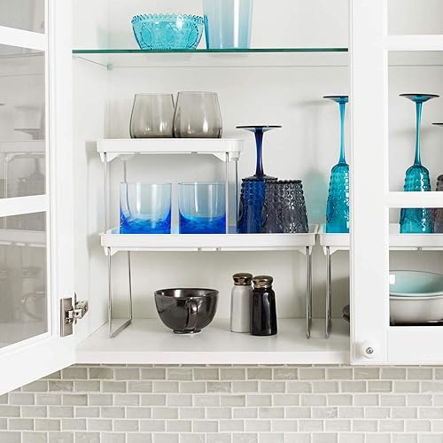 Miniatura 8 de madesmart Estante de almacenamiento apilable mediano para armarios o mostradores, estante plegable de plástico para organización del hogar,