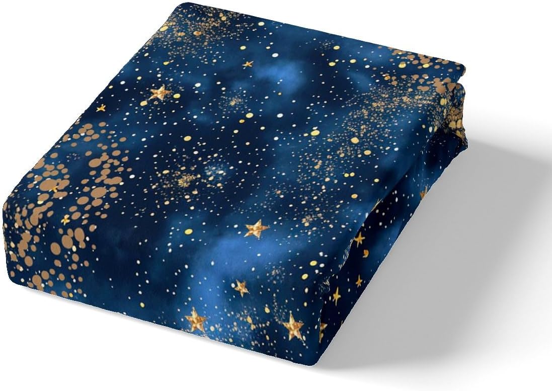 Blue Galaxy Duvet Cover Set Queen Size, Golden Stars Spiral Planets Print Nebula Universe Theme Comforter Cover with 2 Pillowcases, Outer Space Mysterious Style Ultra Soft Polyester Duvet Set