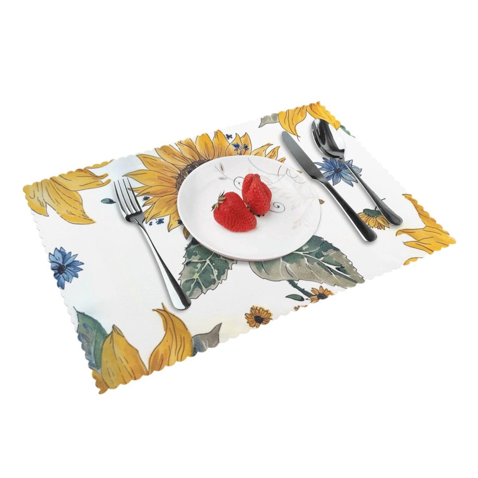 Sunflower Printed Placemat Heat Resistant Place Mats Set of 4 PCS Washable Kitchen Table Mats, 12x18 Inch