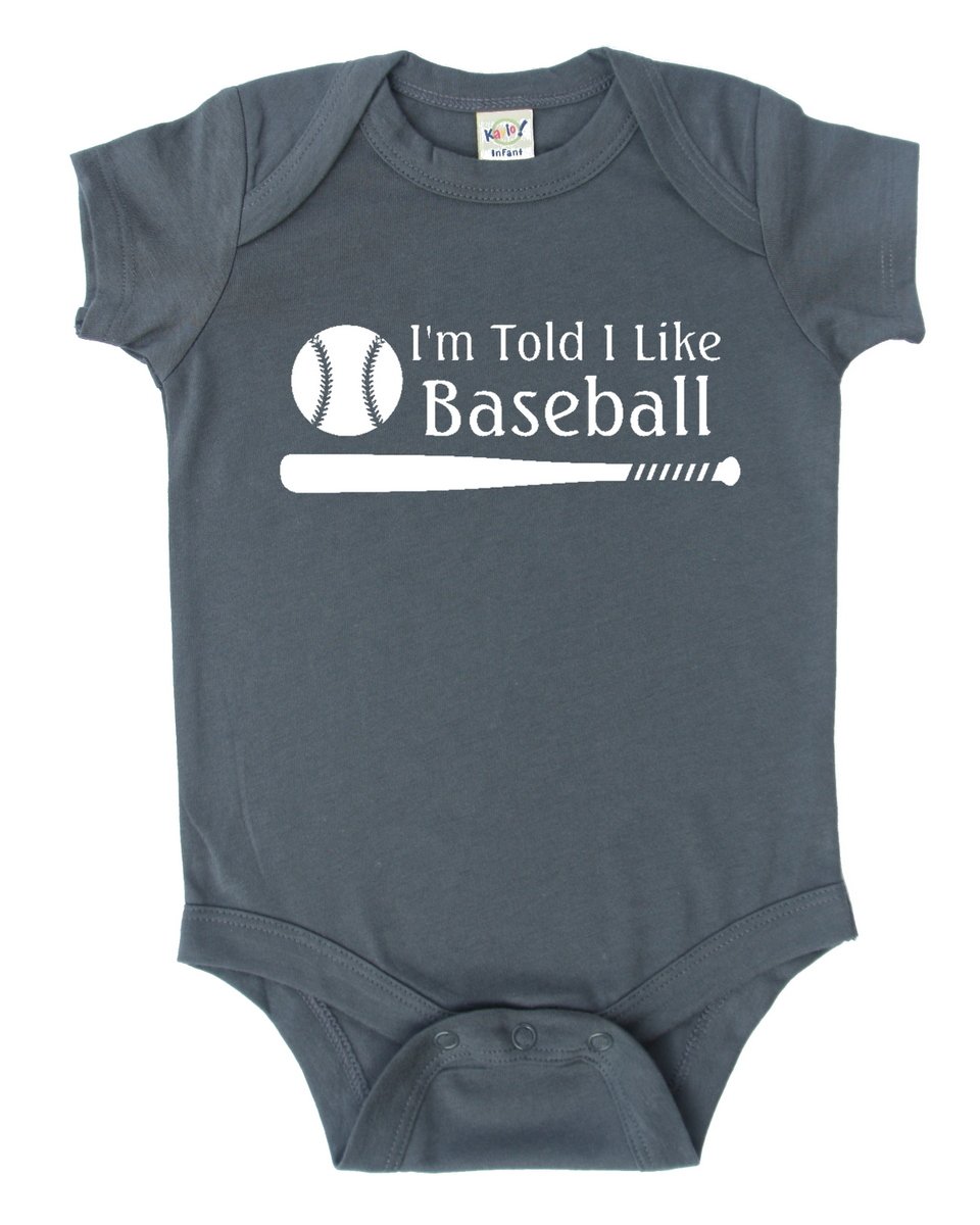 I'm Told I Like Baseball Silhouette Baby Bodysuit (0-3 Months/Newborn, Asphalt)