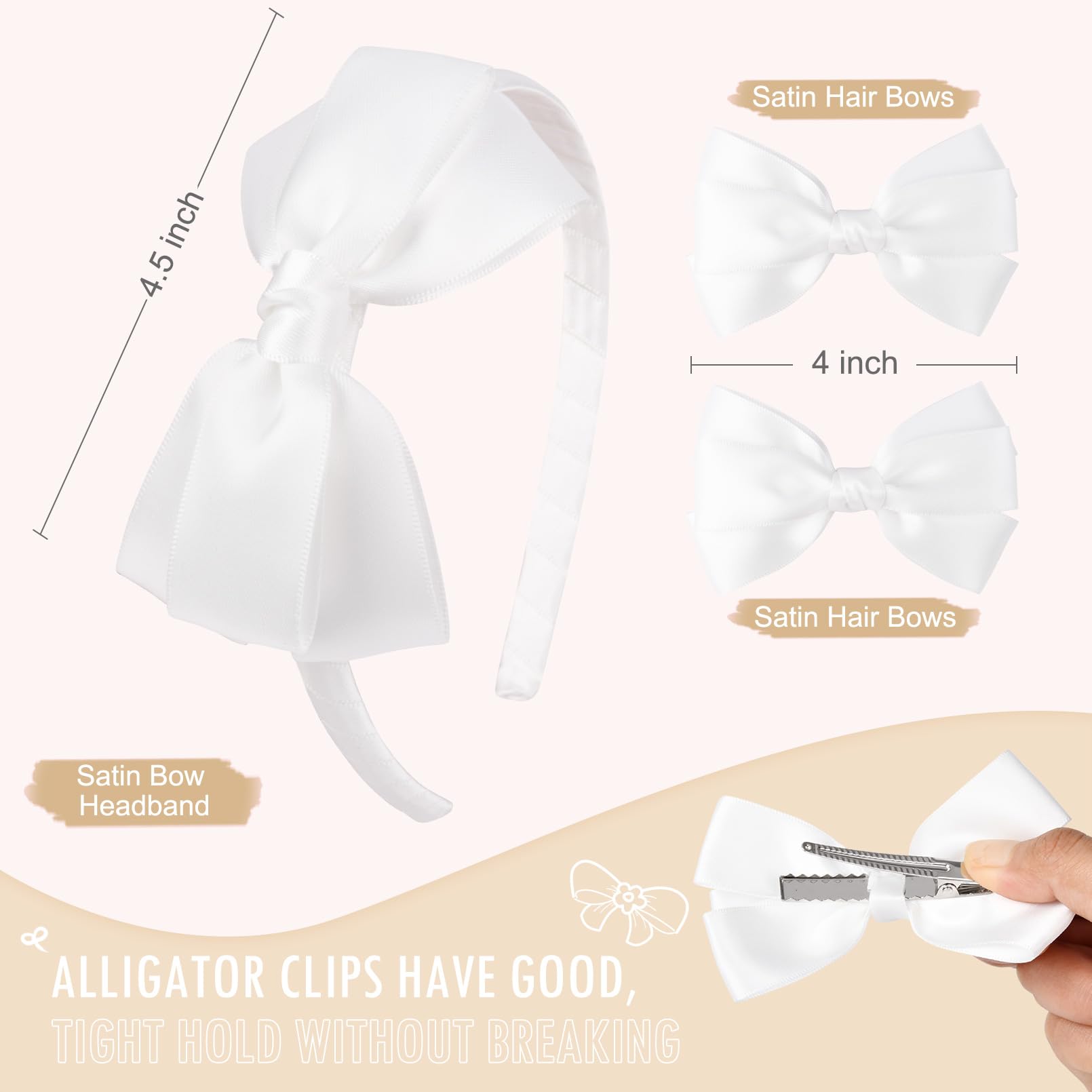 Amazon.com : DEEKA White Bow Headband & 2 Pcs Satin 4 Inch  display picture 2