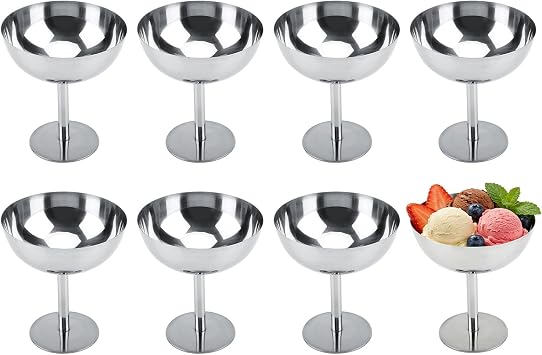 8Pcs Ice Cream Bowl Dessert Cups Silver Bulk Serving Pudding Bowl