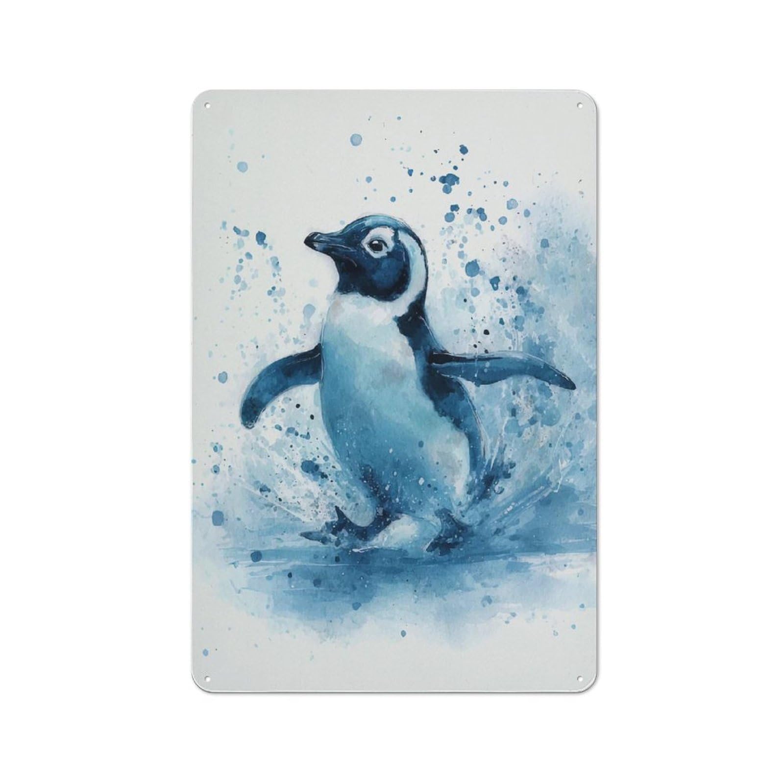 Farmhouse Watercolor Penguin Splashing Country Metal Sign 30x20cm, Cottage Wall Art for Farmhouse Kitchen, Pantry Or Dining Area