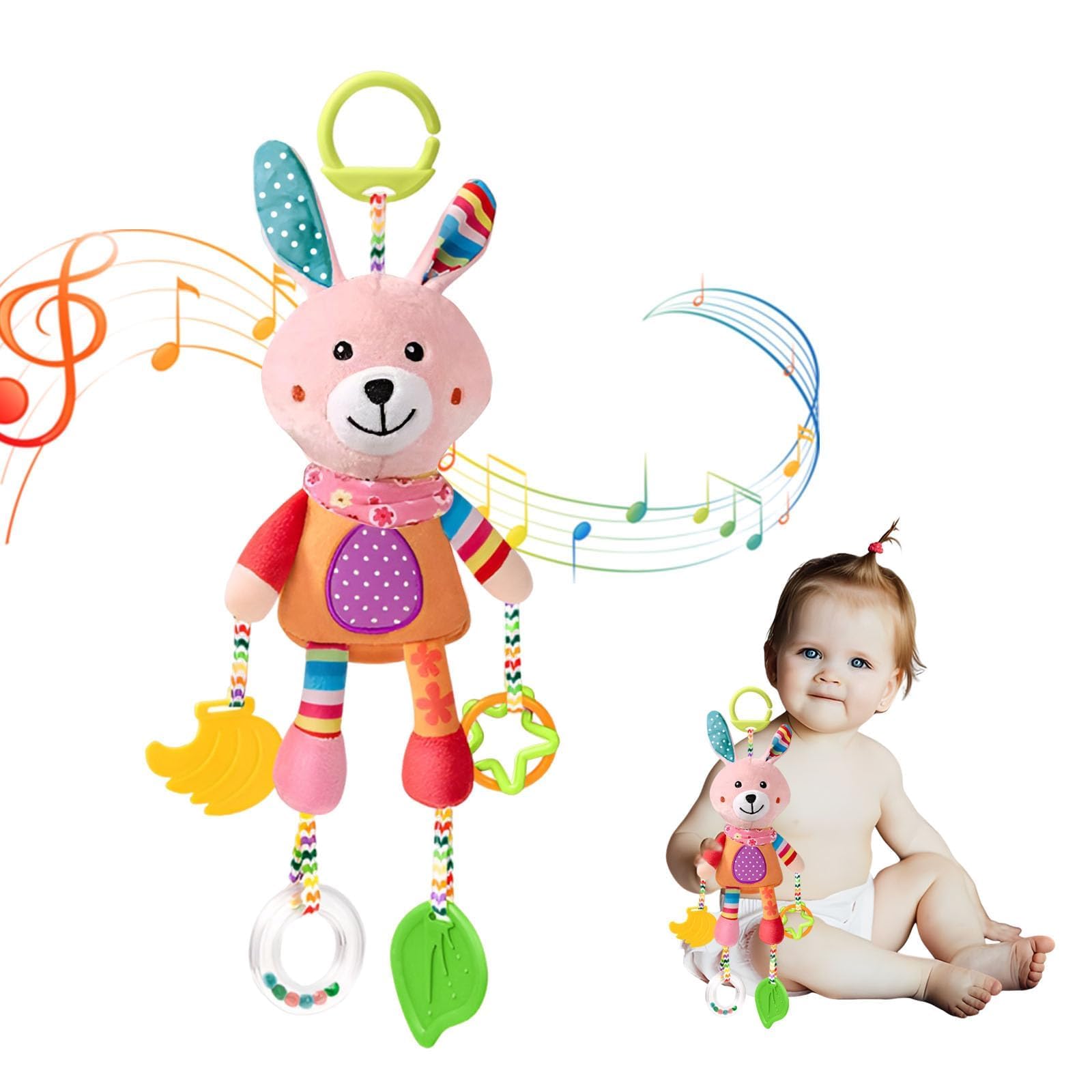 HTRTRR Juguetes de cochecito, juguetes para niños, colgantes sonajeros de juguete de peluche para colgar para cochecito de bebé (forma de conejo)
