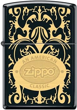 Zippo Lighter- Filigree American Classic Logo Black Matte Windproof Lighter #Z5286