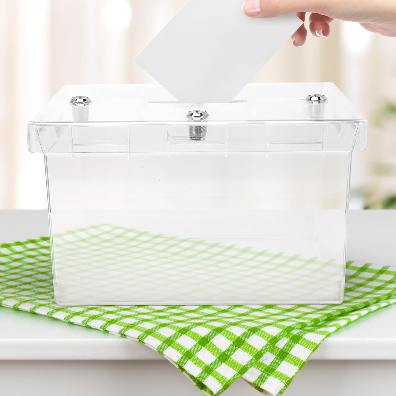 Acrylic Wedding Card Box with Lock and Key Letter and Blessing Card Holder Wedding Reception Storage Box with Four-latch Security