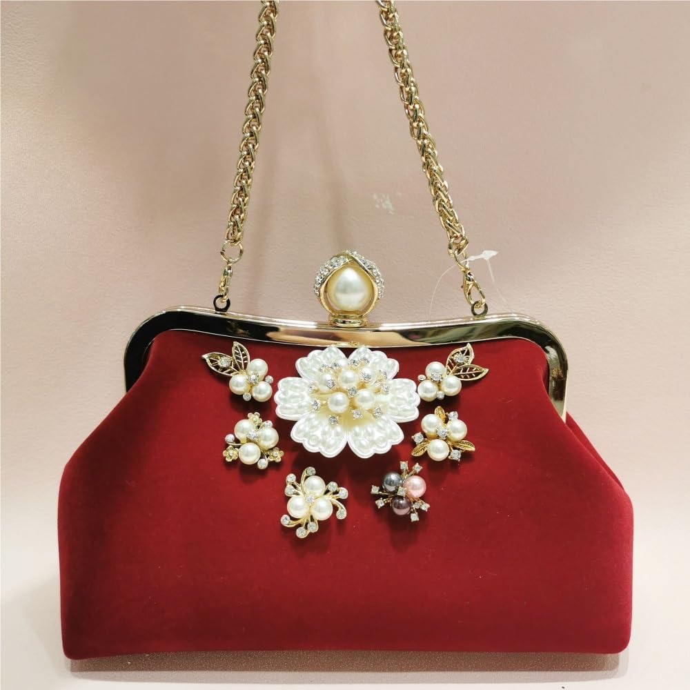 HUFFA Pochette da Sera in Velluto Borsa da Sposa Borsa da Sera a Mano Borsa da Donna Pochette (Color : Rosso)