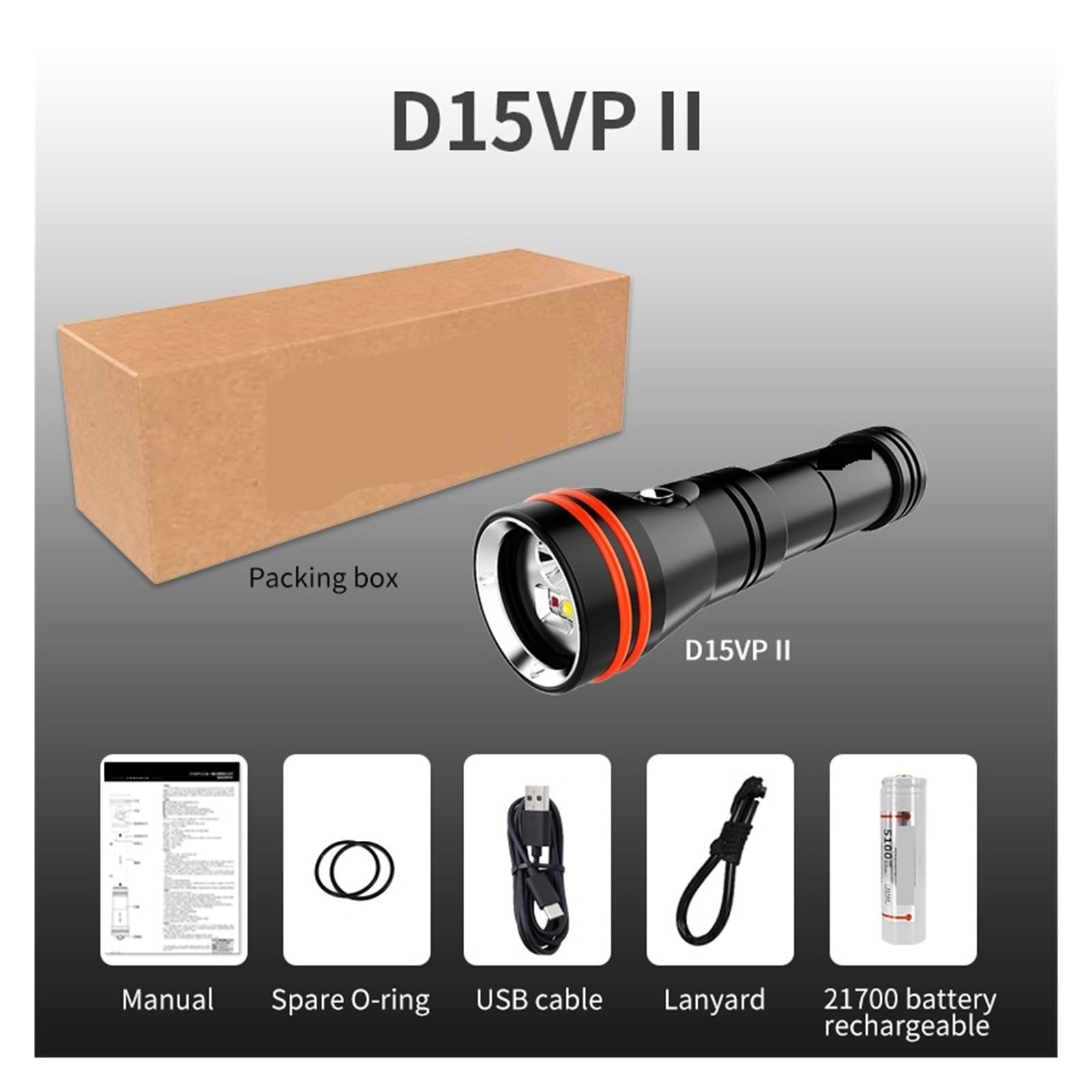 Latarka do nurkowania, D15VP II Nurkowanie Phtotgraphy Light 6500k Latarka Nurkowa Akumulatorowa Wideo HD Wypełnienie Pod Wodą 100m Na ​​26650 Ciasta do sportów podwodnych(D15VP II YS26)