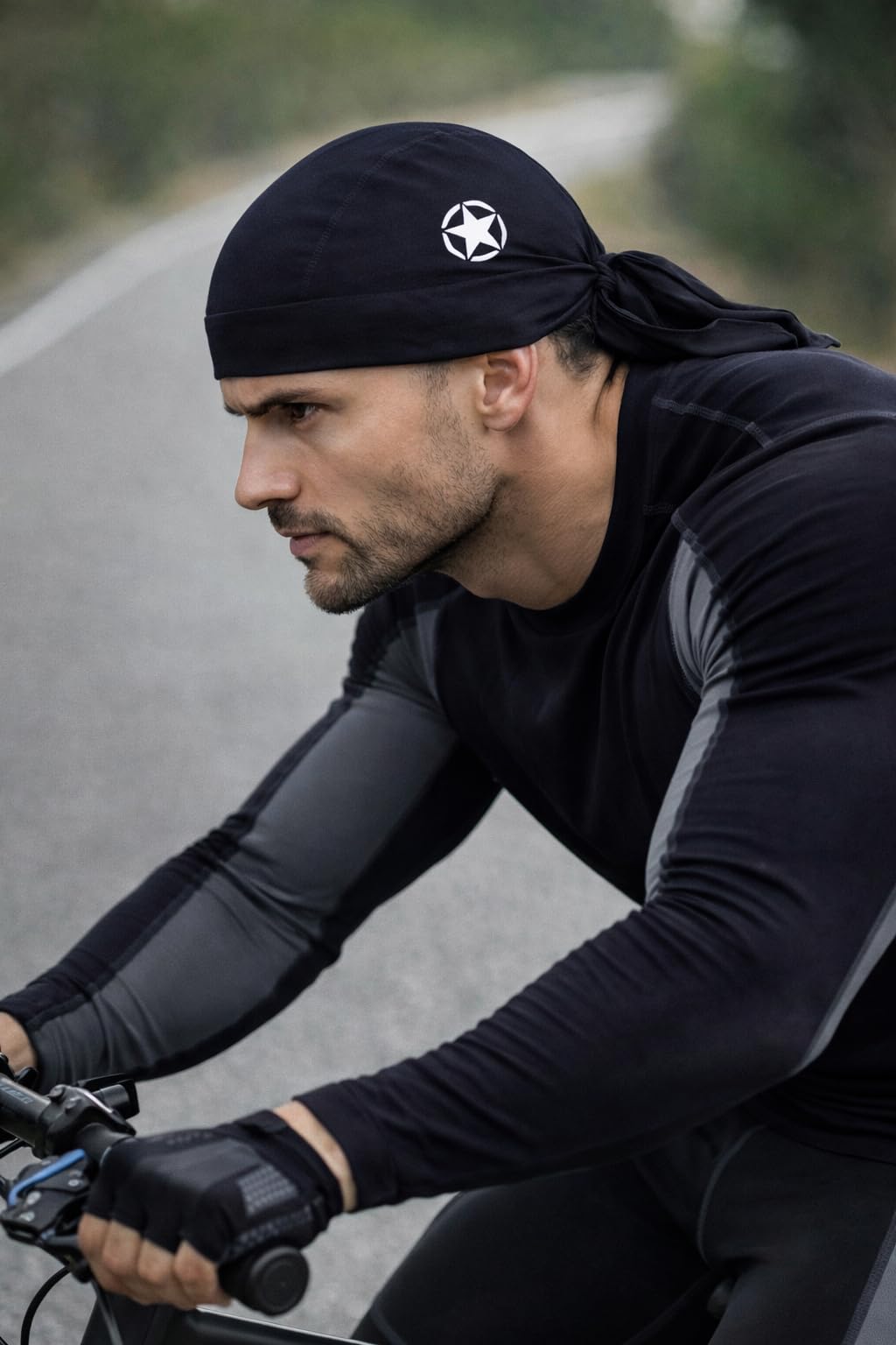 NEVER QUIT Sweat Wicking Cooling Helmet Liner - Do Rag Skull Cap Beanie For Men & Women. Pirate Hat Bandana & Head Wrap For Motorcycling, Running, Hiking, Cooking & Outdoor Black 3