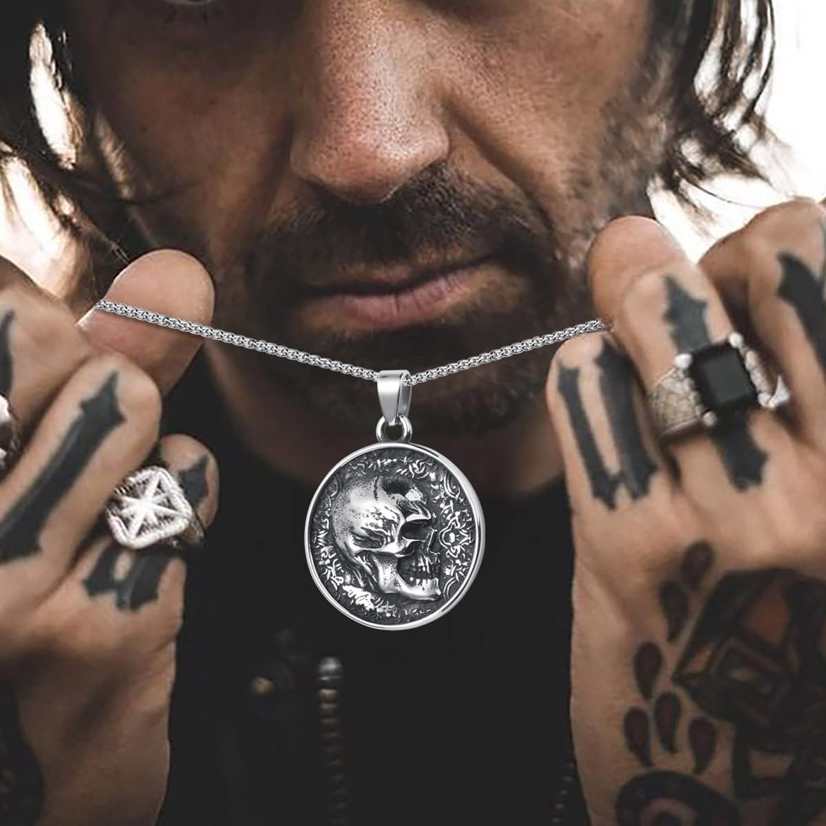 Skull Necklace Stainless Steel Gothic Punk Skull Pendant Necklace Jewelry for Men Boys - Image 6