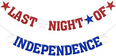 Last Night of Independence Bachelorette Party Banner Fourth of July Bachelorette Banner, American Bachelorette Party Decorations, July 4th Bachelorette Sign Blue White Red Glitter