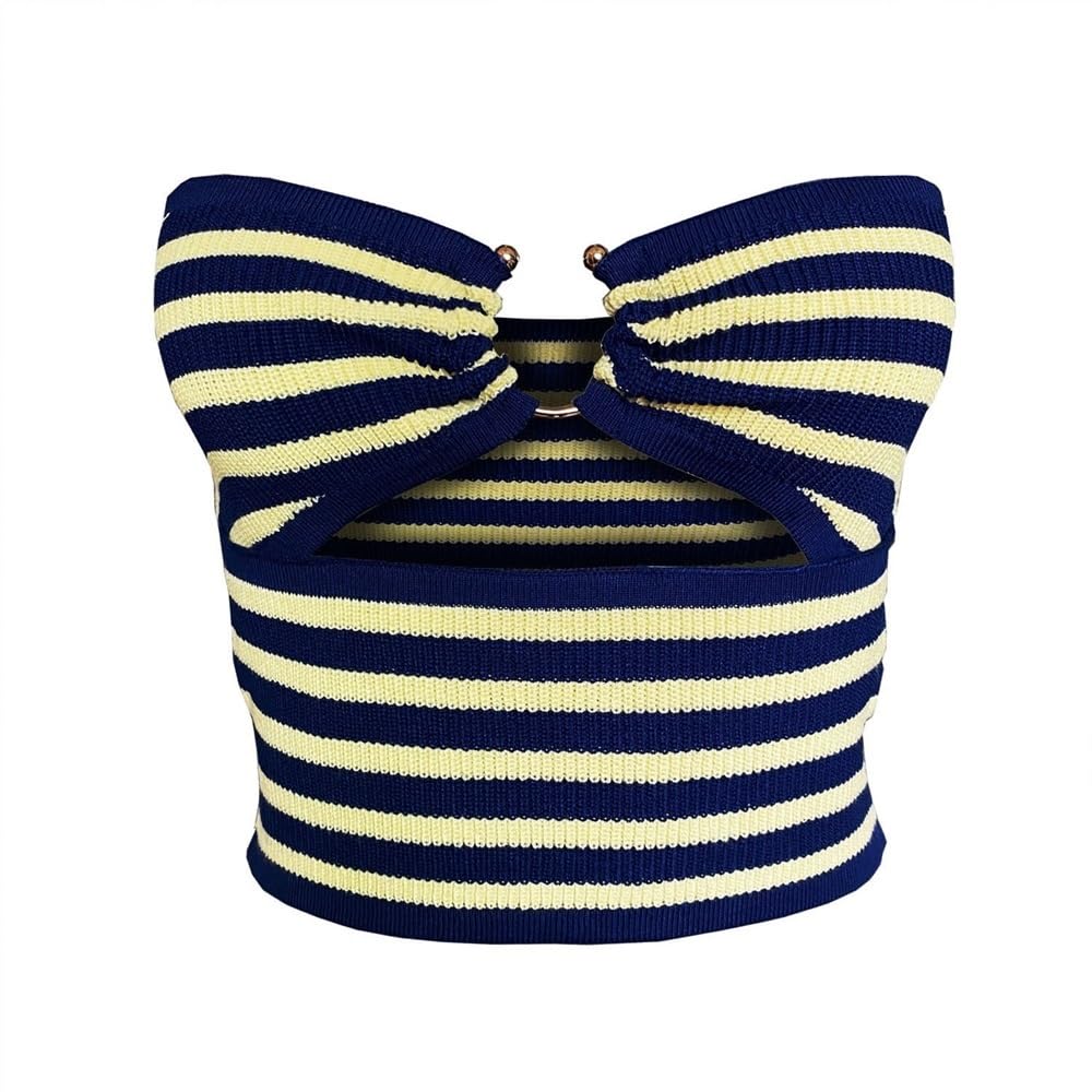 Womens Sexy Strapless Chest Semi-circular Loop Knitted High Elastic Short Exposed Navel Top