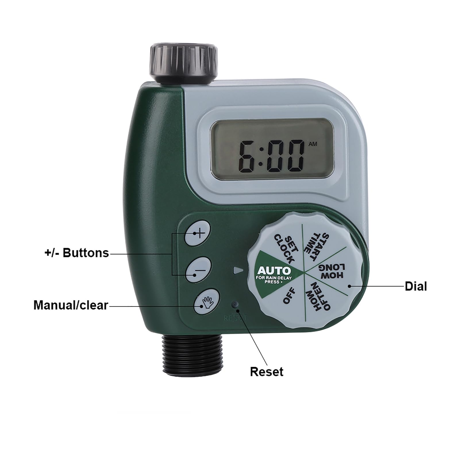 Jiawu Programmatore Digitale Automatico per Irrigazione da Giardino, di Controllo dell'Irrigazione con Connettore G3/4, Quadrante Facile da Impostare, Ritardo Pioggia e Irrigazione Manuale,