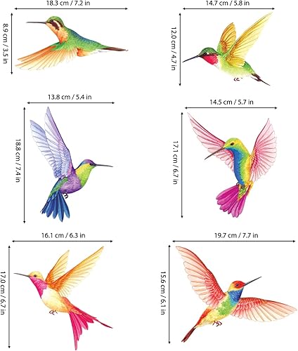 Miniatura 6 de BASHOM DS2-4002 - Calcomanías de pared de colibríes, para niños, desprendibles para guardería, dormitorio, sala de estar, murales de arte,