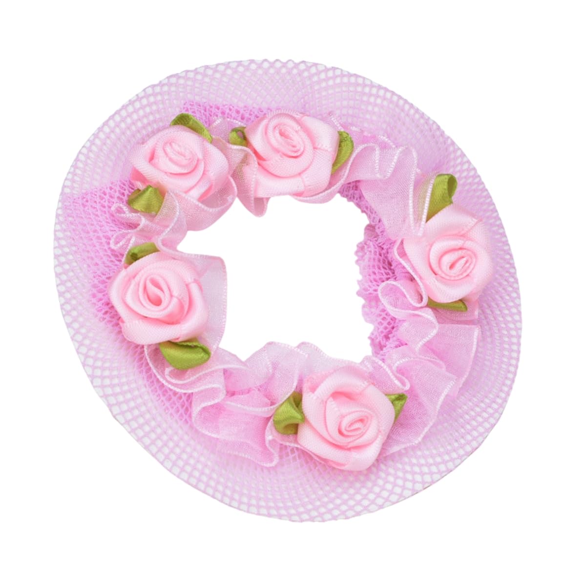 Girls Decorative Hair Net Roses Mesh Snood Elastic Edge for Ballet Dancer Skating Gymnastics Hair Accessories 5 PCS/Pack (Pink)