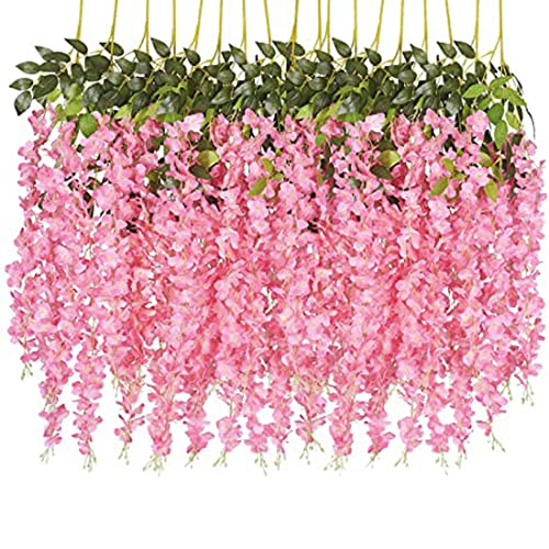 Image of Tia Crafts polyester Artificial Hanging Flowers for Ceiling Balcony|Baby Pink Wisteria Vine|Home Party Decor Garden Outdoor Greenery Wall Decoration|Waterproof Washable - 3.7ft Pack of 6 (Baby Pink,6)