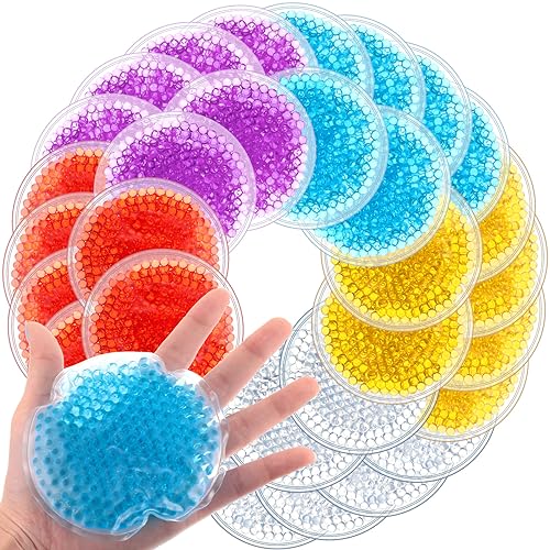 TrelaCo Ice Packs for Injuries Reusable 30 Pcs Round Small Ice Packs Gel Bead Ice Pack Cold Compress for Pain Relief Eyes Wisdom Teeth Face Breast Allergies Small Wounds, 5 Colors