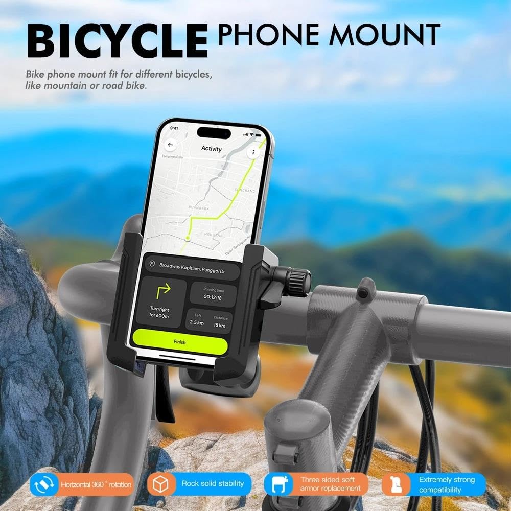 Tipo Manillar Bicicleta De Montaña Moto Soporte Teléfono GPS Móvil Giratorio 360° para 4-7.2 Pulgadas(Negro)