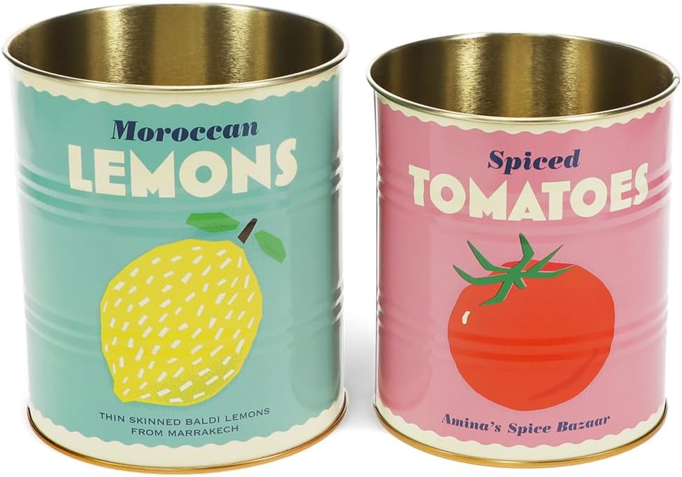 Rex London Storage Tin Set — Snack Tin Can Storage | Vintage Storage Tins | Retro Kitchen Accessories Decorative Tin | Tin Storage for Kitchen | Retro Decor Vintage Tin | Stackable Metal Tins