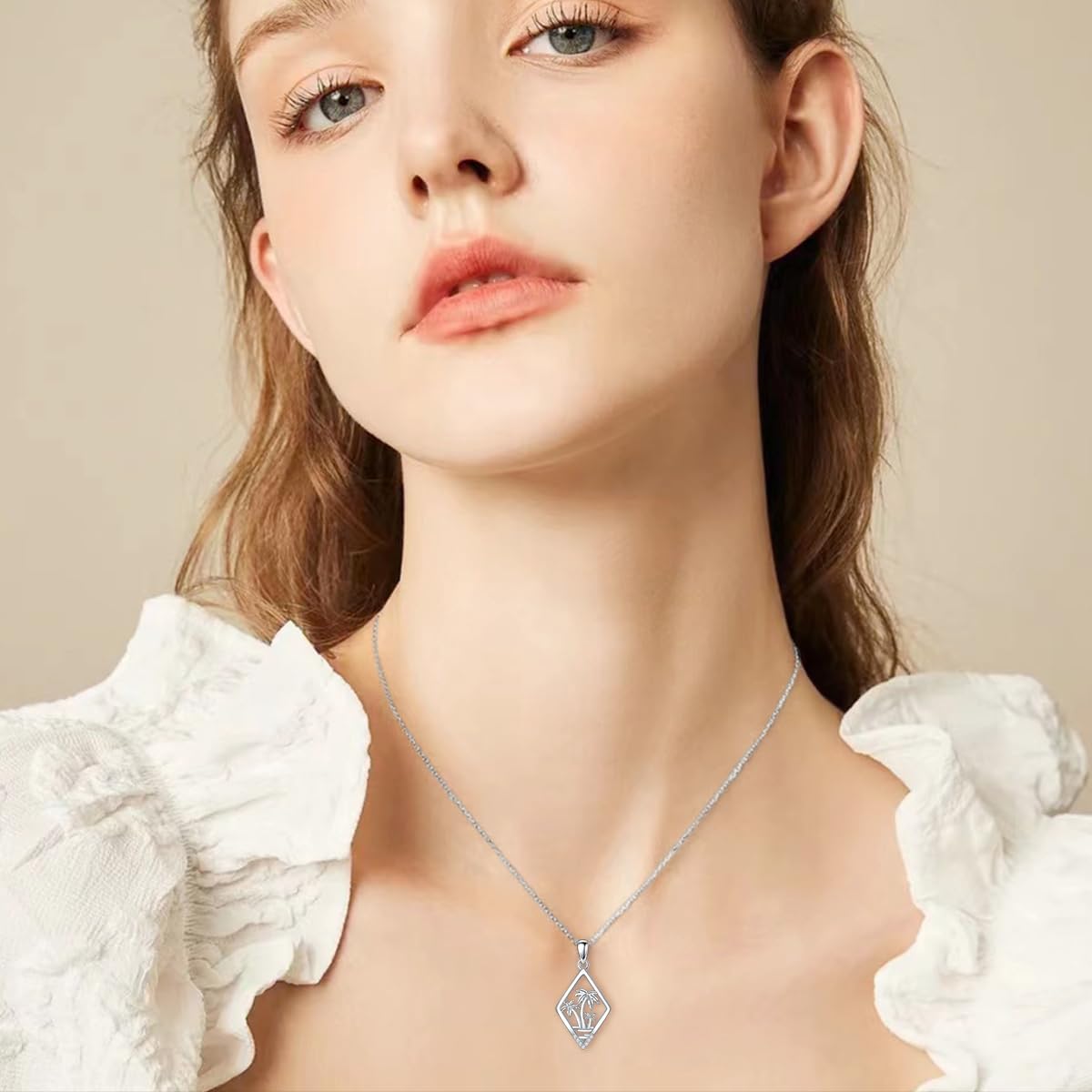 Diamond Palm Tree Necklace for Women 925 Sterling Silver Palm Tree Pendant Necklace Beach Neckalce Diamond Jewelry Gift for Women - Image 2