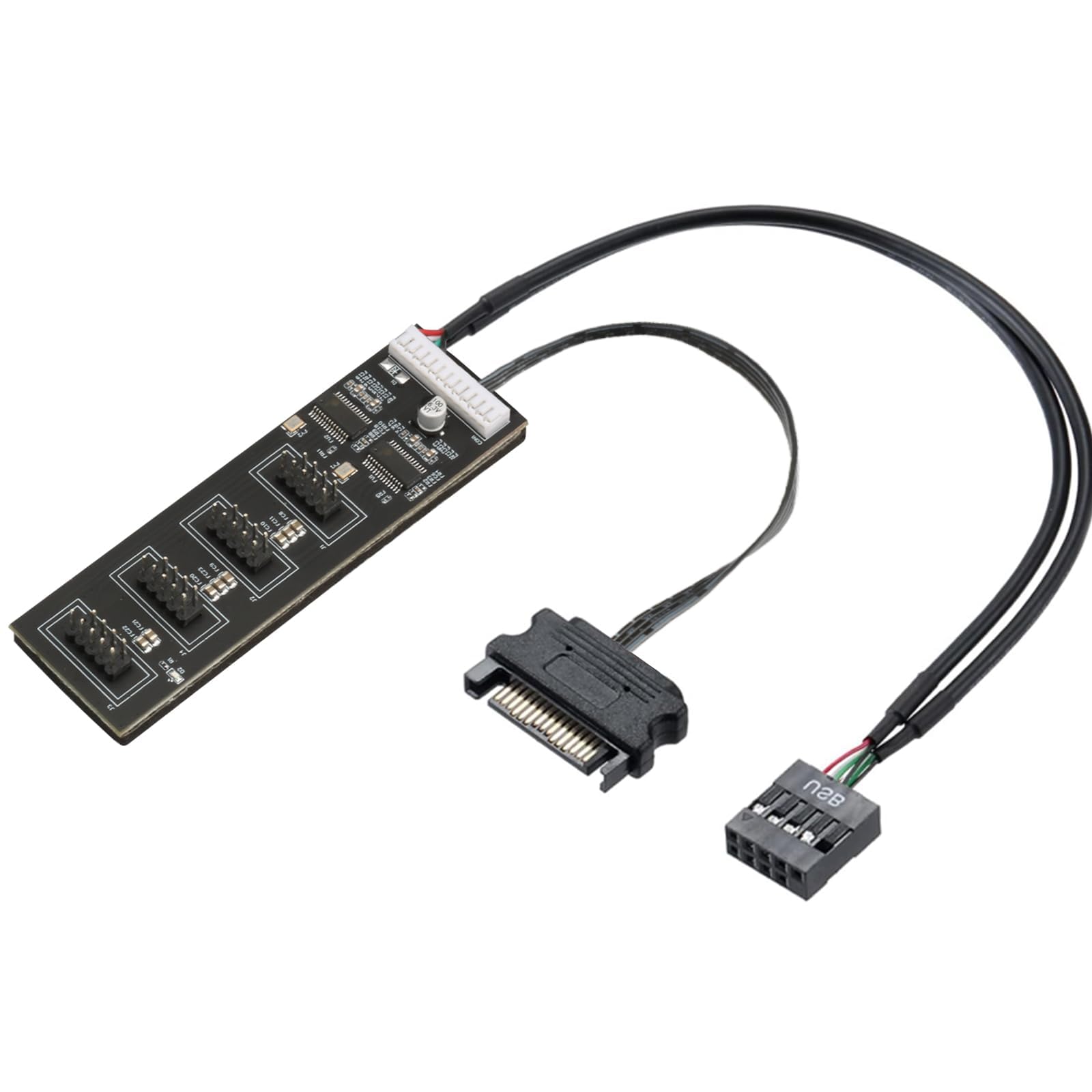 9Pin USB Header Splitter, with SATA Power Cable, 4 Internal USB 2.0 Ports, USB Header Extension Cable, USB 2.0 Splitter Connector, Adapter Port Multiplier for CPU Fans, RGB Lights, WiFi Receiver
