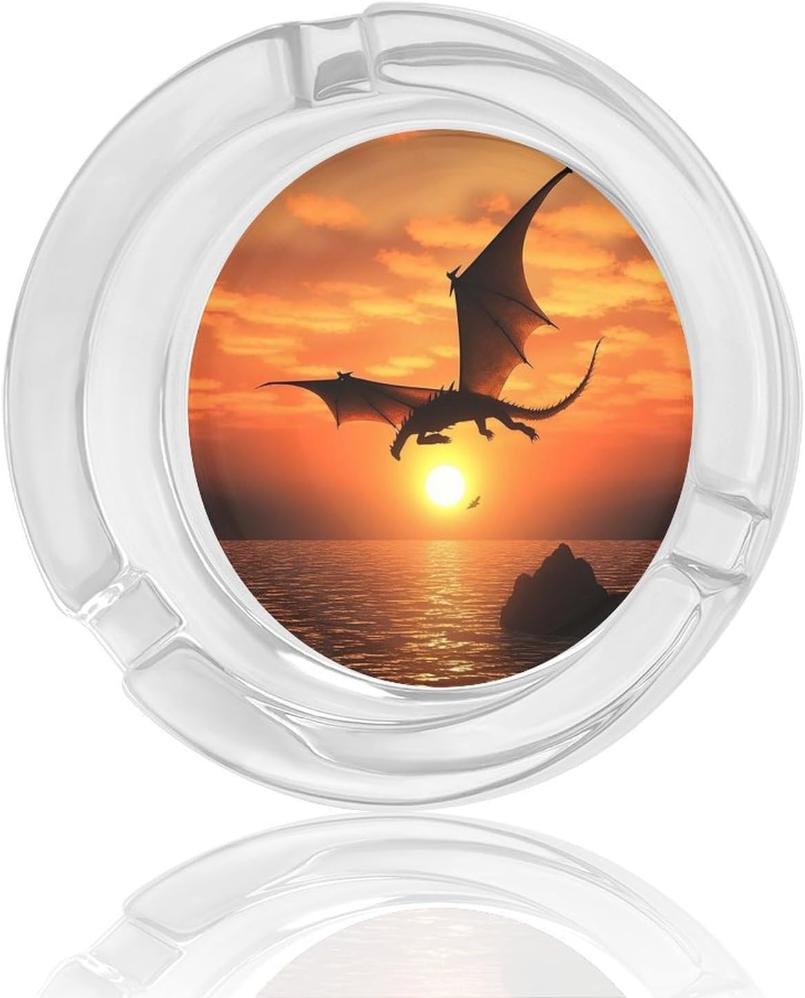 Round Ashtray,Sea Sunset Flying Dragonprinted Portable Ashtray,Tabletop Ashtray for Home Office Indoor Outdoor Patio Use And Modern Decoration