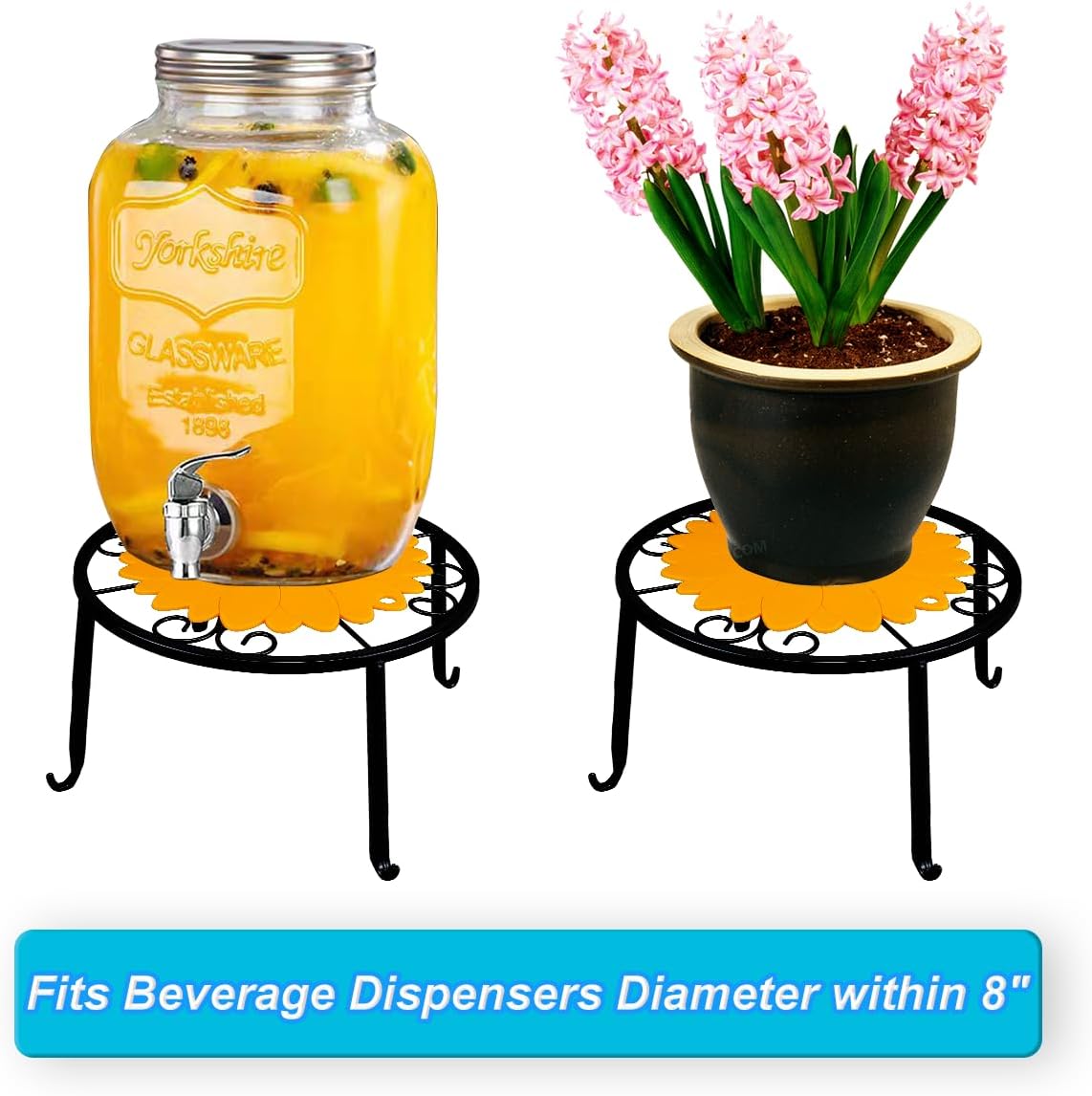 Metal Beverage Drink Dispensers Stand, Beverage Drinking Water Glass Container Holder Fit Max 9 Inch Glass Drink Dispenser and Water Jug Holder - Portable Drink Stand