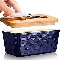Vista 10 de Mantequillera con tapa: plato grande para mantequilla para encimera, recipiente de mantequilla de cerámica con cuchillo doble sello de silicona