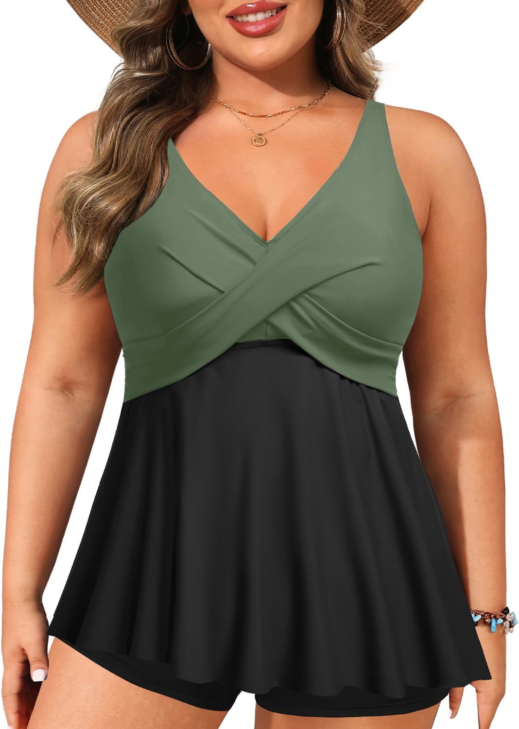 Plus Size Tankini Top Only - Flowy Bathing Suits Top Plus Size Swim Top 2025 Modest Swimsuits Top