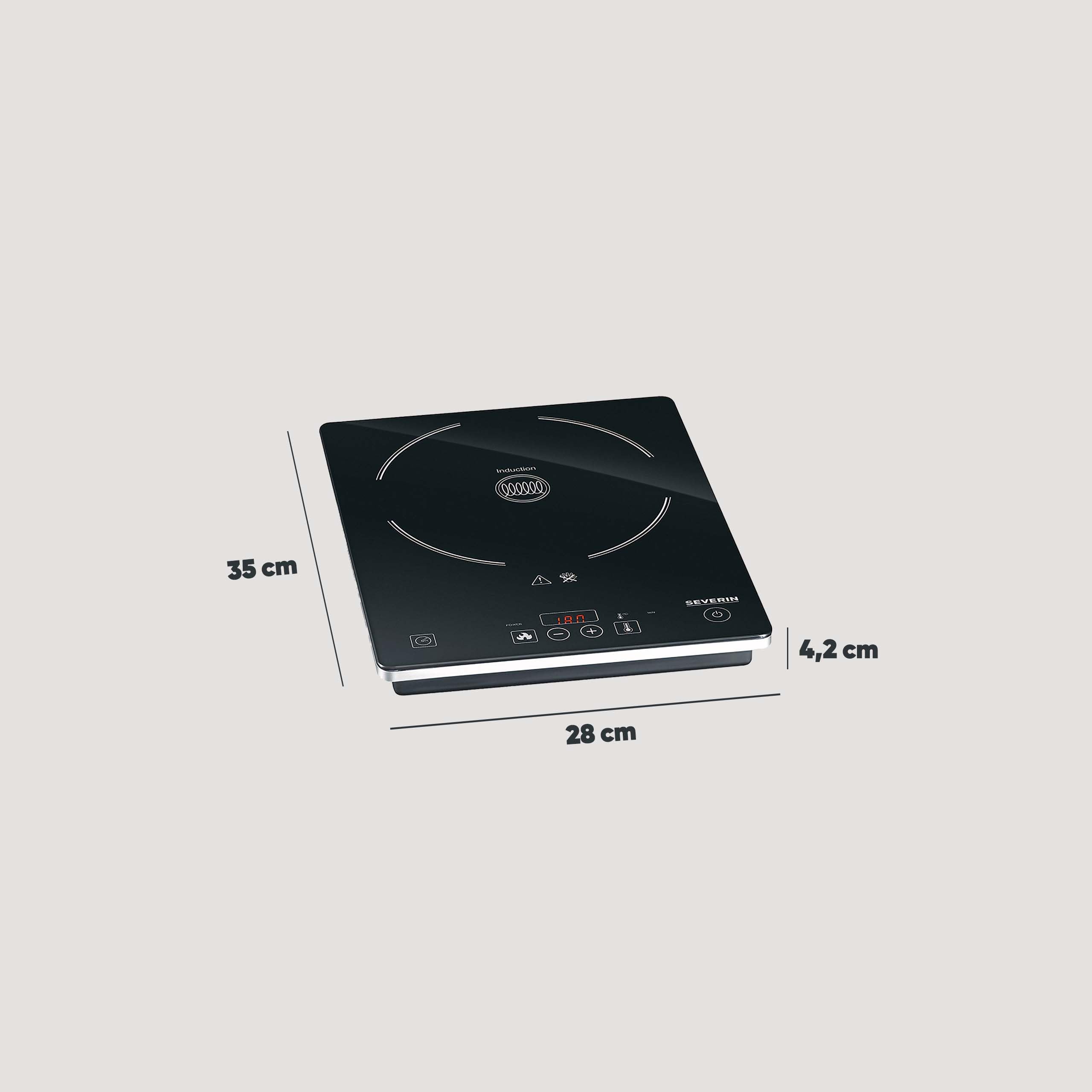 SEVERIN Plaque à induction 2 000 W, Plaque de cuisine simple pour une cuisson rapide des aliments, Plaque en revêtement vitrocéramique avec thermostat réglable jusqu’à 240°C, noir, KP 1071