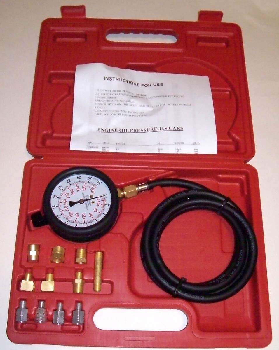 Engine Oil and Transmission Pressure Tester Gauge Diagnostic Test Kit with Adapters Case 300 PSI