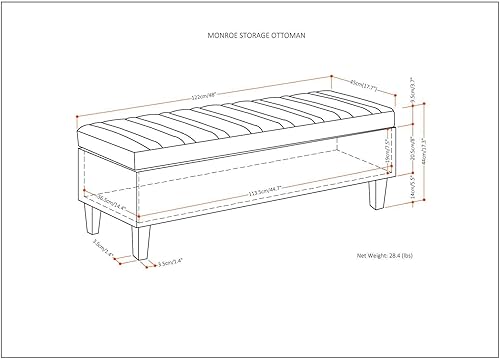 Miniatura 2 de SIMPLIHOME Monroe - Otomana rectangular contemporánea de almacenamiento de 48 pulgadas de ancho en tela de aspecto de lino marrón beige, ensamblada,