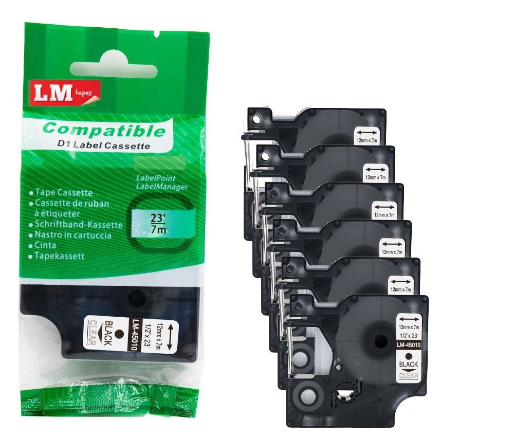 6/Pack LM Tapes Premium LM45010 1/2" Black on Clear